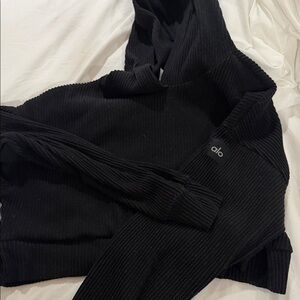 ALO Yoga Muse Ribbed Black Hoodie and pants
